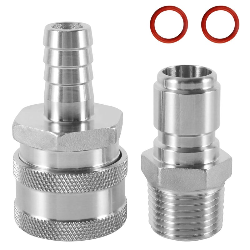 Ferroday 1 Pair Stainless Steel 1/2 Quick Disconnect Set with 1/2 MPT Male Thread Beer Brewing Connector, 1/2" Barb Female Brewing Quick Disconnect for Brewing - Image 1