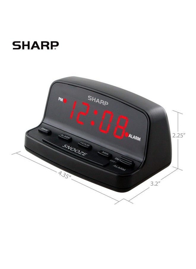 SHARP - Digital Alarm Clock With Keyboard Style Controls Battery Backup Easy To Use With Simple Operation Black Case With Red Led Display - Image 1