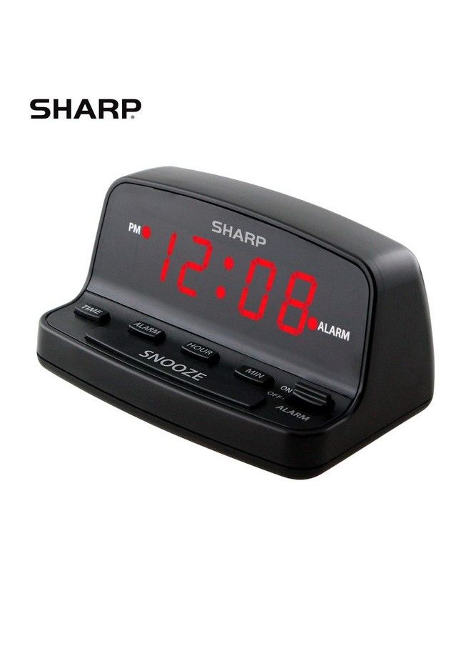 SHARP - Digital Alarm Clock With Keyboard Style Controls Battery Backup Easy To Use With Simple Operation Black Case With Red Led Display - Image 1