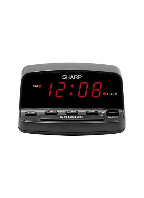 Digital Alarm Clock With Keyboard Style Controls Battery Backup Easy To Use With Simple Operation Black Case With Red Led Display
