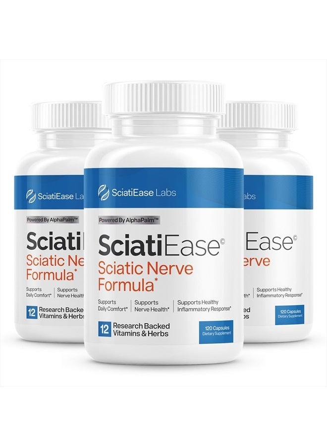 SciatiEase مكمل دعم صحة العصب الوركي - تركيبة دعم الأعصاب مع ألفا بالم، البازلاء، مركب فيتامين ب، حمض ألفا ليبويك 300 ملغ - 3 زجاجات - Image 1