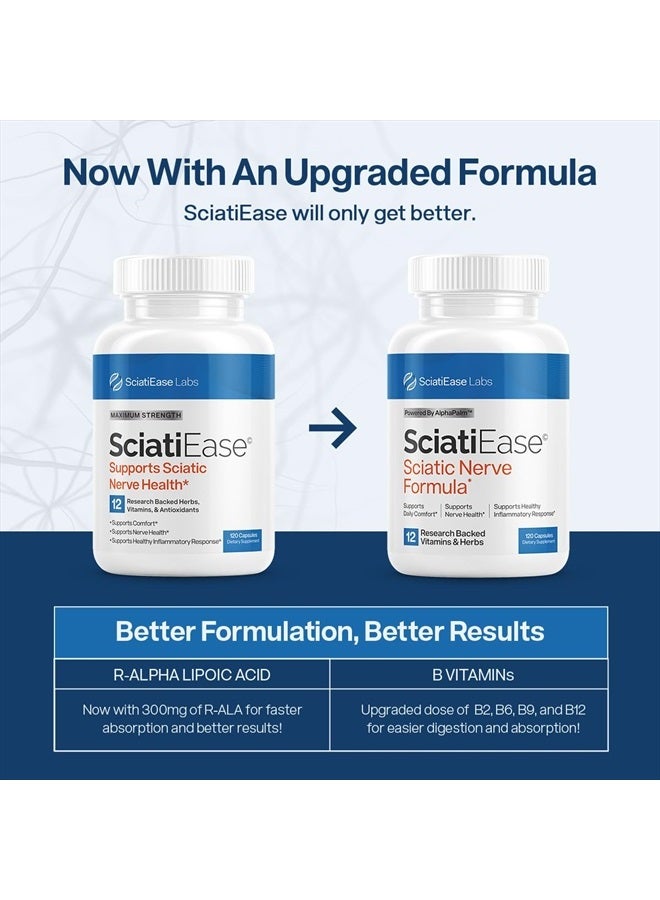 SciatiEase مكمل دعم صحة العصب الوركي - تركيبة دعم الأعصاب مع ألفا بالم، البازلاء، مركب فيتامين ب، حمض ألفا ليبويك 300 ملغ - 3 زجاجات - Image 4