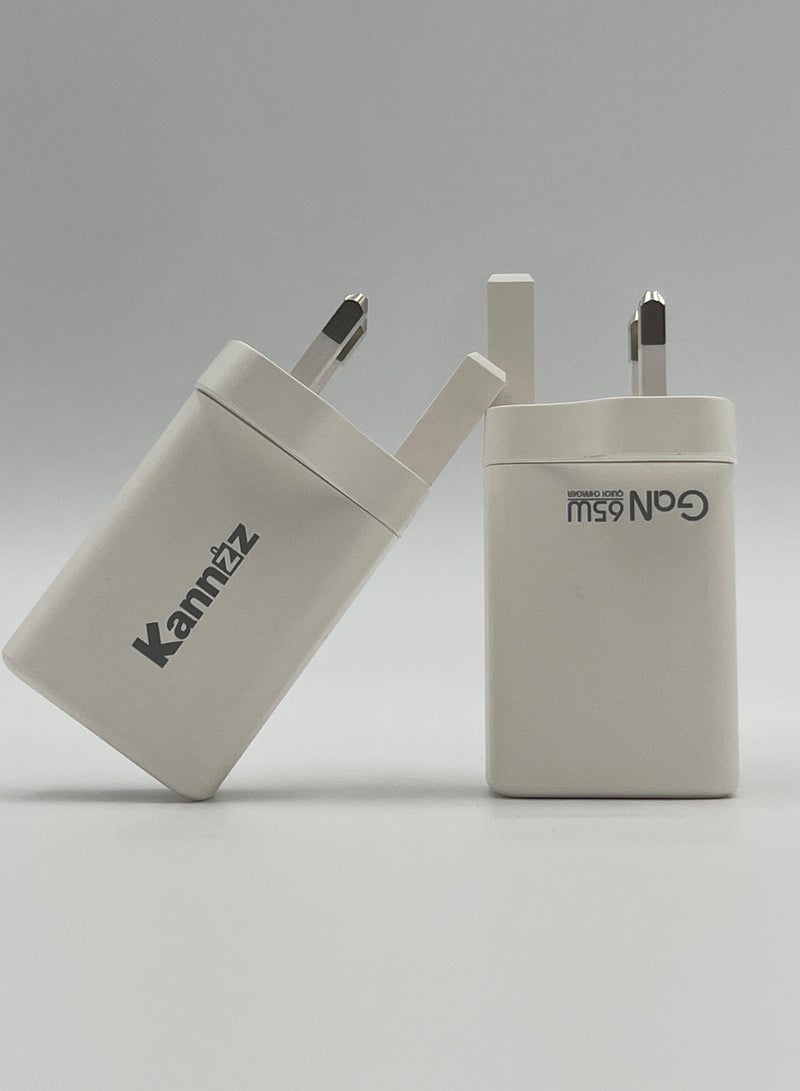 Kannzz 65W GaN USB C Wall Charger,Portable 65W USB C Dual Port Fast Charging Adapter for Phone and Laptop - Image 1