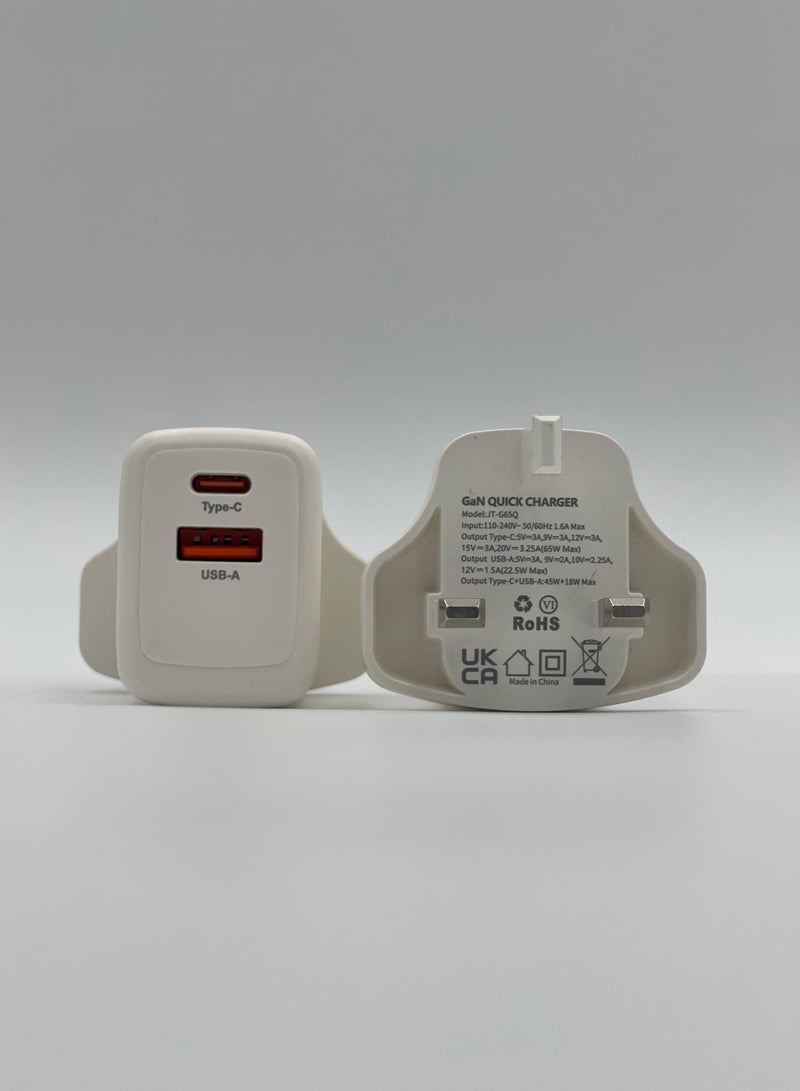 Kannzz 65W GaN USB C Wall Charger,Portable 65W USB C Dual Port Fast Charging Adapter for Phone and Laptop - Image 2