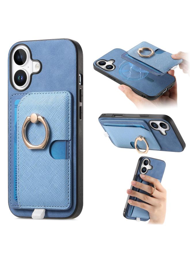 S-TOP Case For iPhone 16 Retro Cross Leather Ring Side Insert Card Bag MagSafe Phone Case - Image 1
