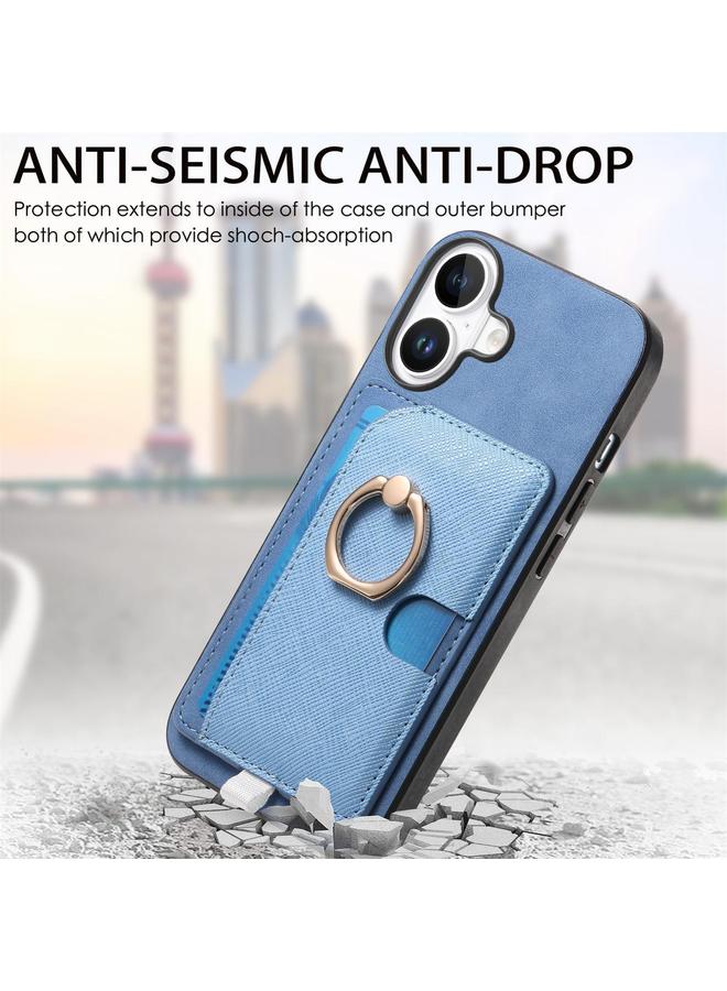 S-TOP Case For iPhone 16 Retro Cross Leather Ring Side Insert Card Bag MagSafe Phone Case - Image 4