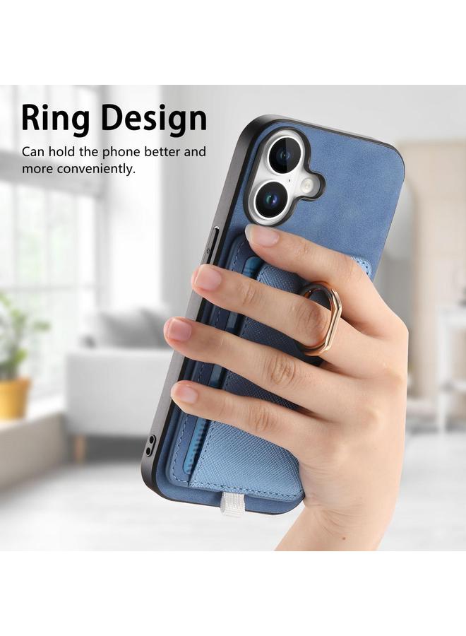 S-TOP Case For iPhone 16 Retro Cross Leather Ring Side Insert Card Bag MagSafe Phone Case - Image 5
