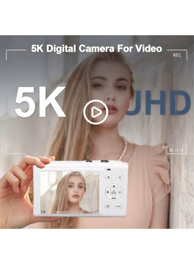 Dual Screen 5K Digital Camera for Vlogging with Fill Light - 80MP, 16X Zoom, WiFi, YouTube/Blogging, Includes 128GB Card & 2 Batteries - Image 2