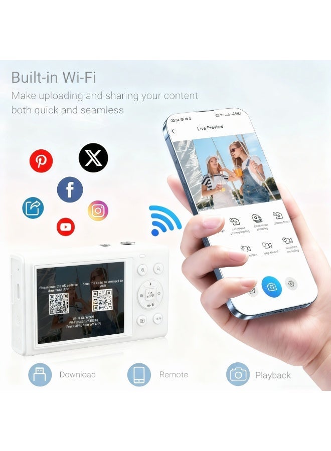 Dual Screen 5K Digital Camera for Vlogging with Fill Light - 80MP, 16X Zoom, WiFi, YouTube/Blogging, Includes 128GB Card & 2 Batteries - Image 5