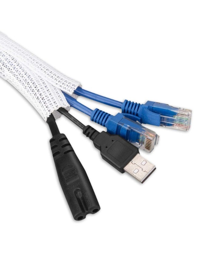 6.6ft - 2/3 inch White Cable Sleeve Cover, Cord Protector Management Wire Loom Tubing Cable Sleeve Split Sleeving for Desk PC TV Computer Cable Protect Cat from Chewing Cord, White - Image 1