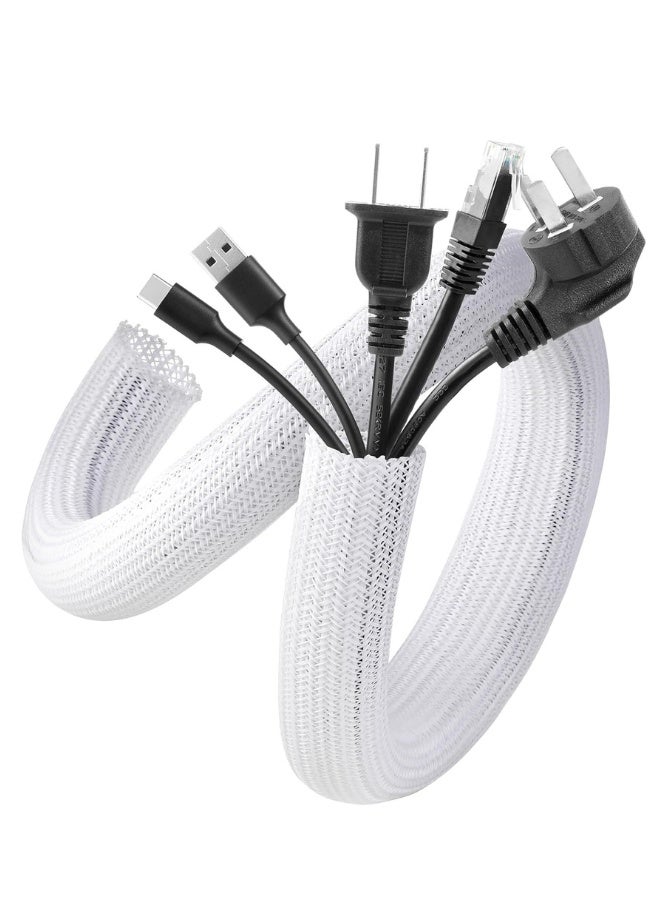 6.6ft - 2/3 inch White Cable Sleeve Cover, Cord Protector Management Wire Loom Tubing Cable Sleeve Split Sleeving for Desk PC TV Computer Cable Protect Cat from Chewing Cord, White - Image 2