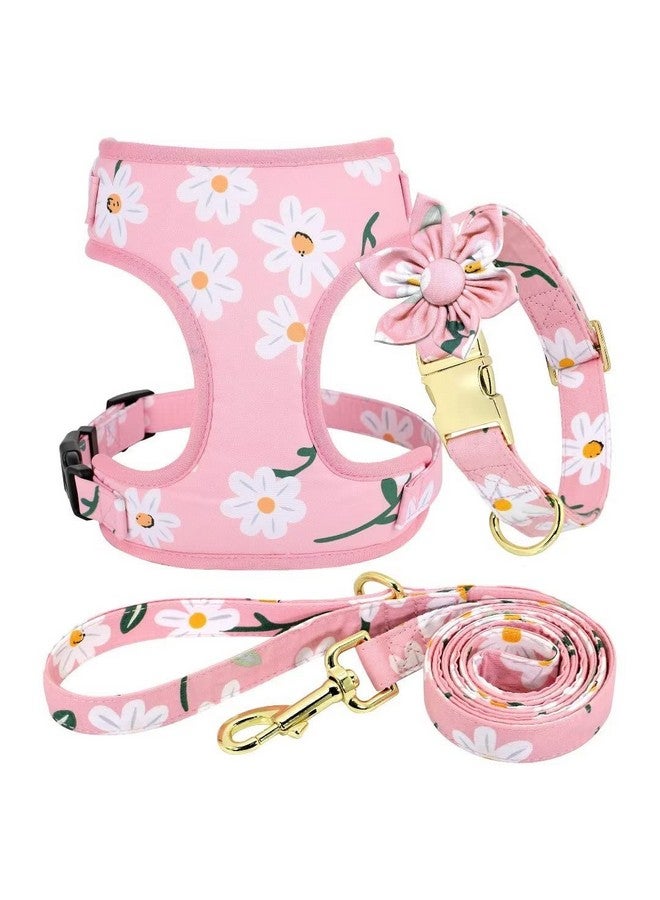 Beirui Cute Girl Dog Collars, Harnesses & Leashes Set - Adjustable Dog Collar and Leash Set with Flower - Soft Mesh Dog Vest Harness for Puppies Small Medium Dogs (Pink-1,XS) - Image 1
