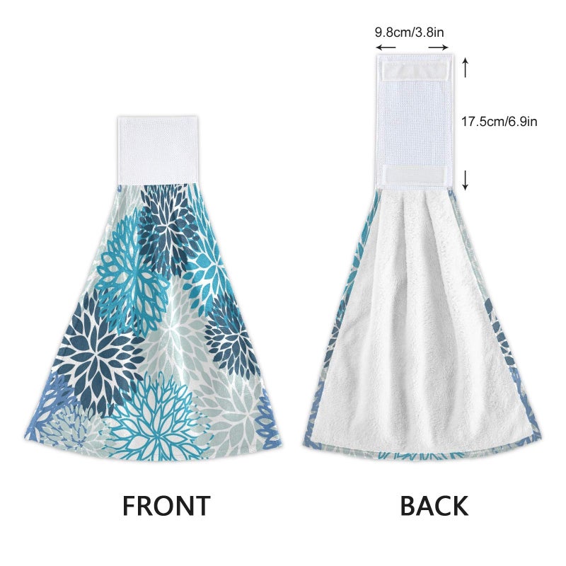 Dussdil Spring Geometric Flowers Kitchen Hanging Towel 12 x 17 Inch Dahlia Pinnata Teal Floral Hand Tie Towels Set 2 Pcs Tea Bar Dish Cloths Dry Towel Soft Absorbent Durable for Bathroom Laundry Room De - Image 4