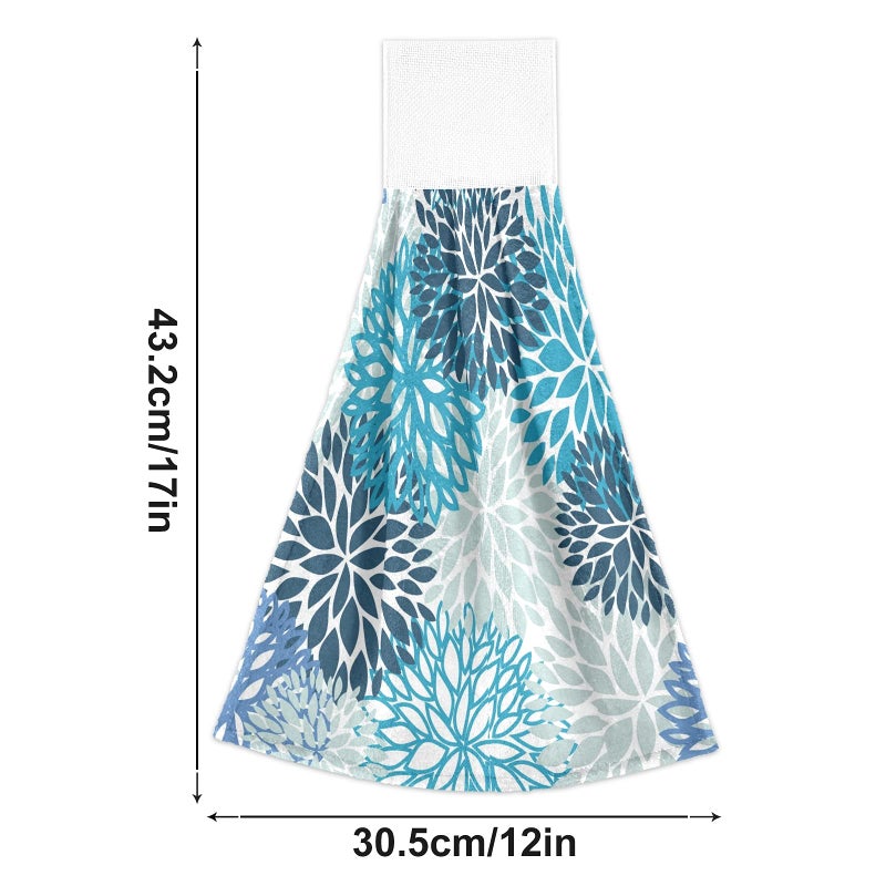 Dussdil Spring Geometric Flowers Kitchen Hanging Towel 12 x 17 Inch Dahlia Pinnata Teal Floral Hand Tie Towels Set 2 Pcs Tea Bar Dish Cloths Dry Towel Soft Absorbent Durable for Bathroom Laundry Room De - Image 5