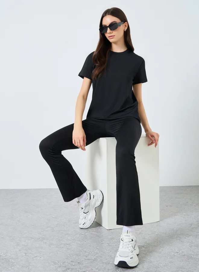 Take Two Take Two Black Solid T-Shirt and Leggings Co-Ords
