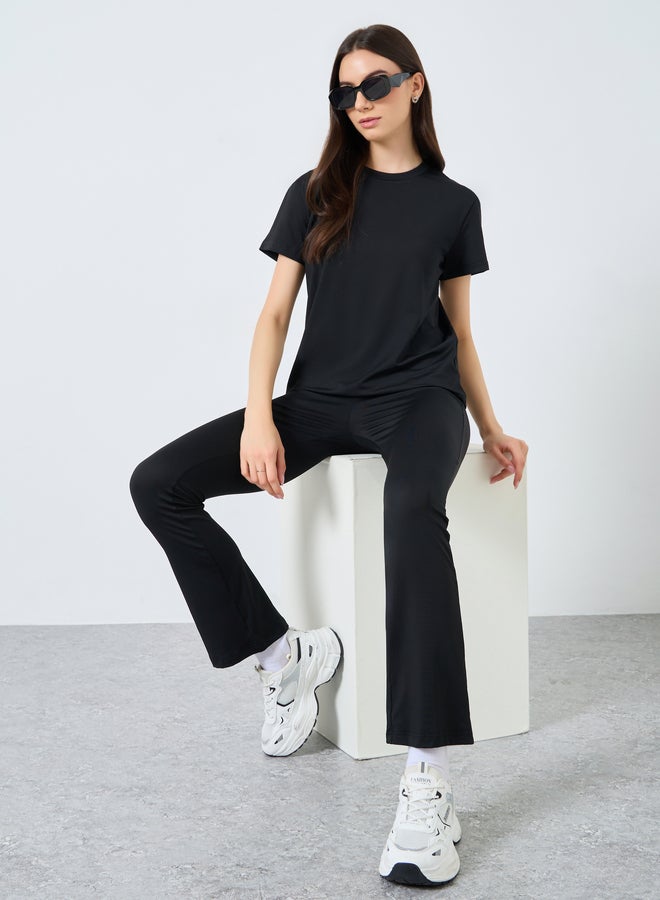 Take Two Black Solid T-Shirt and Leggings Co-Ords - Image 1