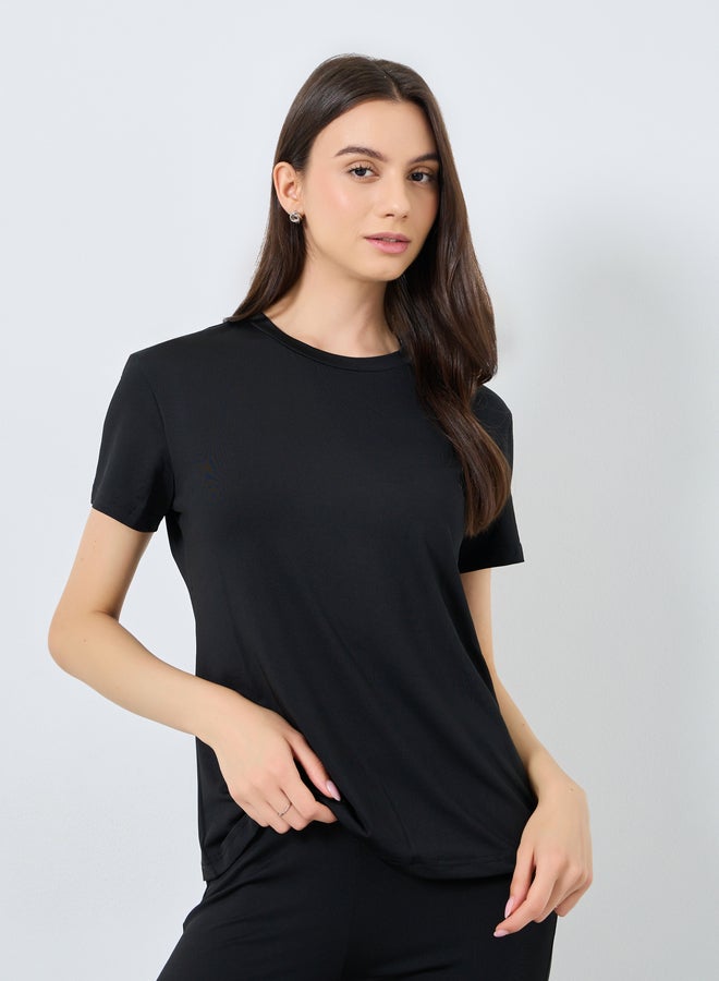 Take Two Black Solid T-Shirt and Leggings Co-Ords - Image 3