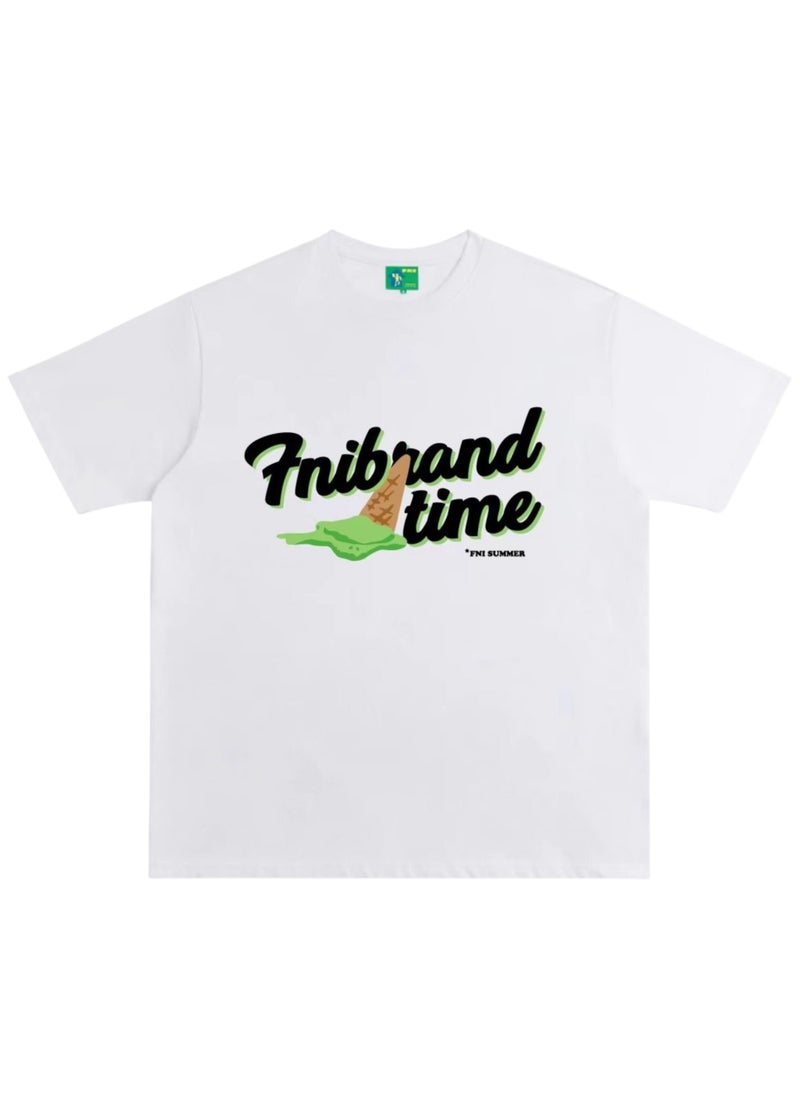 Thirty-One New Arrival 2024 White Fnibrand Time Printed Unisex Oversized T-shirt  - Image 1