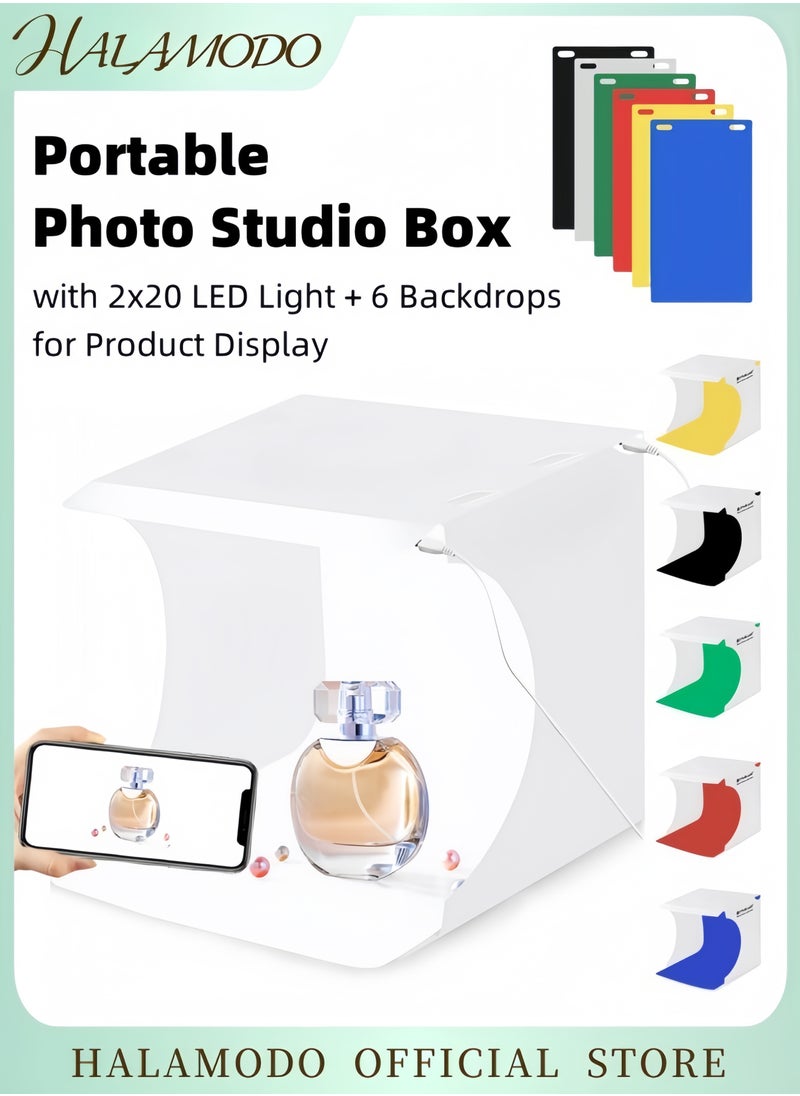 HALAMODO Portable Mini LED Photography Light Box Foldable Photo Studio Kit with 20 LED Lights and USB Power for Product Photography  - Image 1