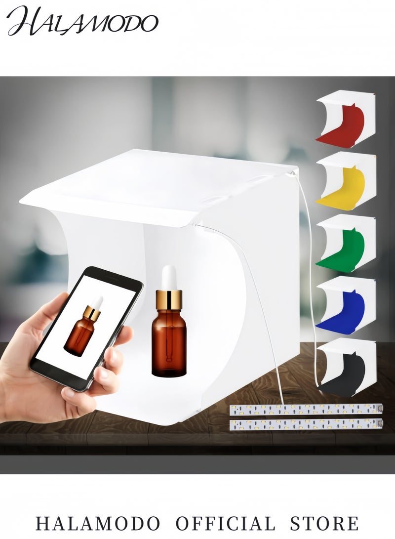Portable Mini LED Photography Light Box Foldable Photo Studio Kit with 20 LED Lights and USB Power for Product Photography