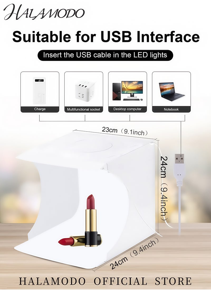HALAMODO Portable Mini LED Photography Light Box Foldable Photo Studio Kit with 20 LED Lights and USB Power for Product Photography  - Image 5