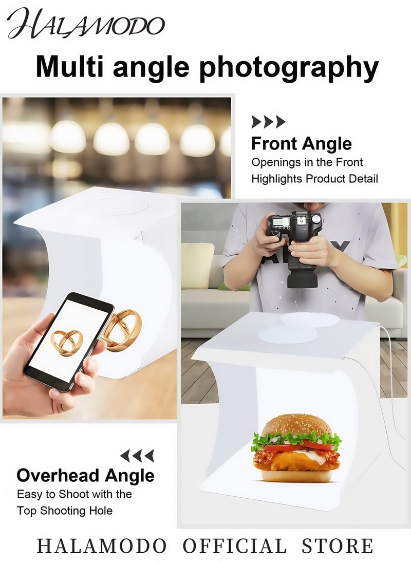 HALAMODO Portable Mini LED Photography Light Box Foldable Photo Studio Kit with 20 LED Lights and USB Power for Product Photography  - Image 2