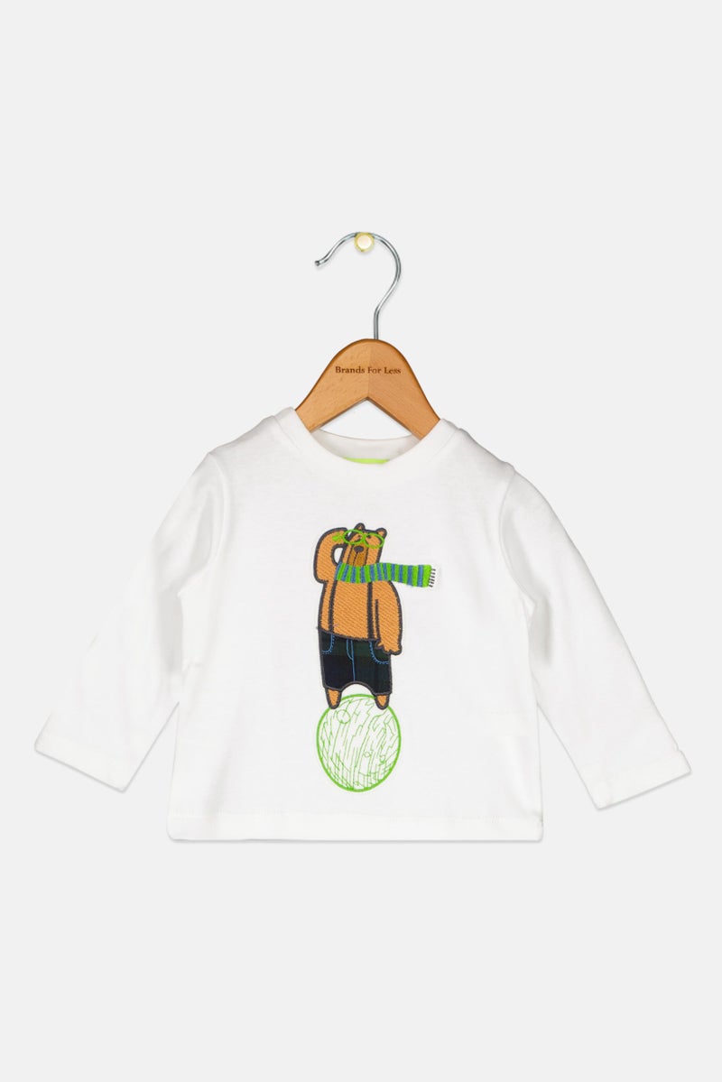 Choupette Toddlers Boy Embroidered Long Sleeves T-Shirt, White - Image 1