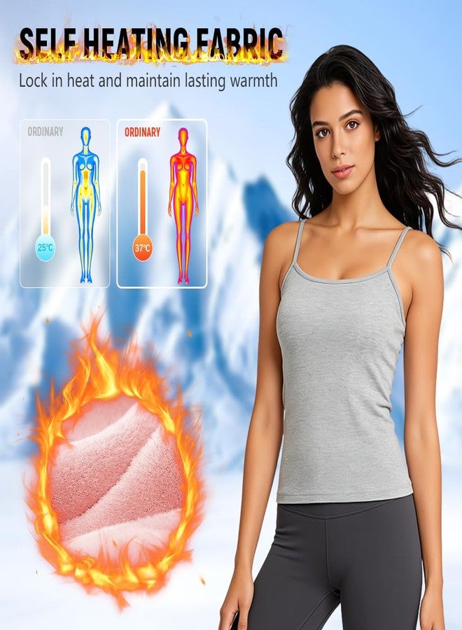 PALAY® Womens Thermal Tank Top Thick Fleece Lined Shirts Winter Underwear Vest Outdoor Tops Camisole Fleece Shirts Warm Vest, White - Image 3
