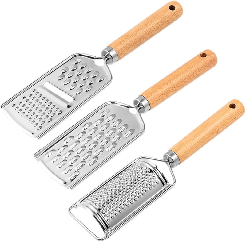 Multi Functional Stainless Steel Grater Set 3PCS Manual Vegetable Slicer For Carrots Potatoes Cheese Easy Clean Wooden Handle - Image 2