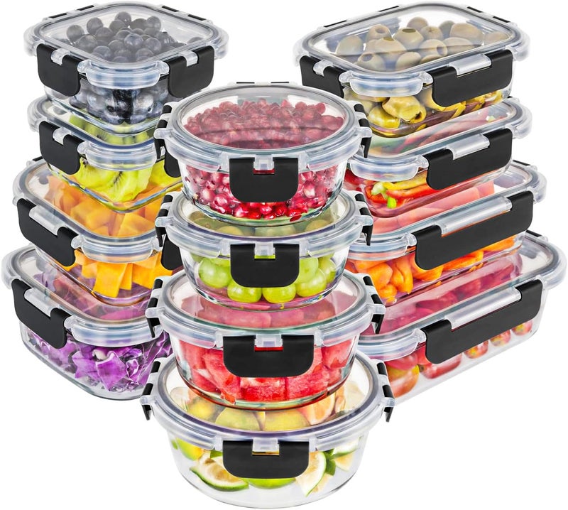 Magic Mill Premium Borosilicate Glass Food Storage Containers with lids Set | 24pc Sets with 12 Bowls & 12 Airtight Locking Lids for Lunch & Meal Prep, Safe for Oven, Freezer, Dishwasher, BPA-Free - Image 1