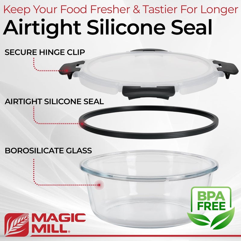 Magic Mill Premium Borosilicate Glass Food Storage Containers with lids Set | 24pc Sets with 12 Bowls & 12 Airtight Locking Lids for Lunch & Meal Prep, Safe for Oven, Freezer, Dishwasher, BPA-Free - Image 4