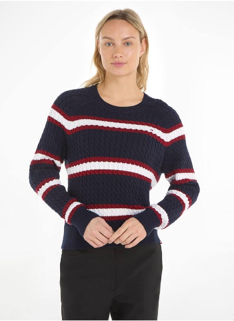 TOMMY HILFIGER Women's Cable Knit Sweater - Cotton, Multicolor  - Image 1