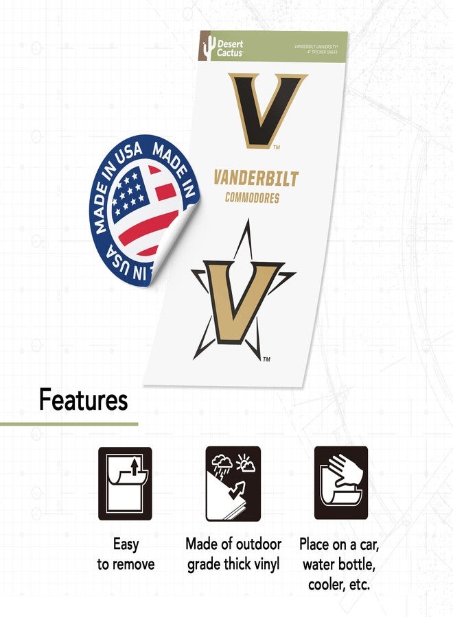Desert Cactus Vanderbilt University Sticker Vanderbilt Commodores Vinyl Decal Laptop Water Bottle Car Scrapbook Sheet (4 Inch Set V1) - Image 4