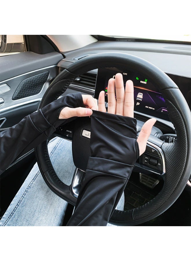 Goolsky 1Pair Unisex Arm Sleeves for Men Women Elastic UV Protection Arm Cover Ice Silk Cooling Sleeves for Outdoor Driving - Image 2