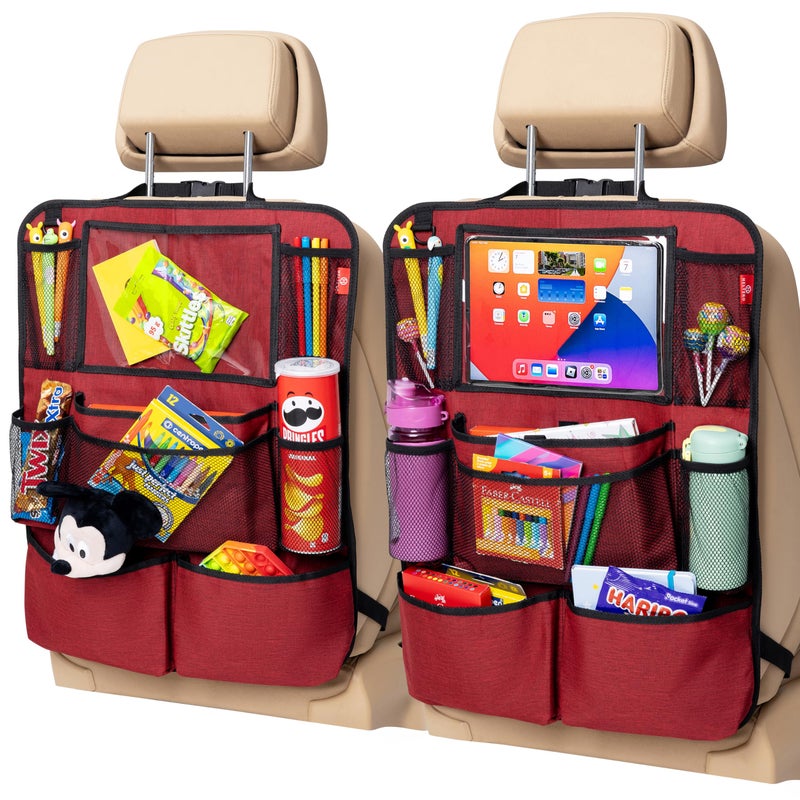 Helteko Backseat Car Organizer Kick Mats Back Seat Protector with Touch Screen Tablet Holder Back Seat Organizer for Kids Travel Accessories Kick Mat with 9 Storage Pockets 2 Pack Venetian Red