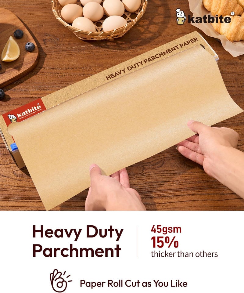 katbite Unbleached Parchment Paper for Baking, 15 Inch x 250 Yard, 260 Sq ft, Heavy Duty Baking Parchment Paper with Slide Cutter, Non-Stick Brown Parchment Paper Roll for Cooking, Air Fryer, - Image 3