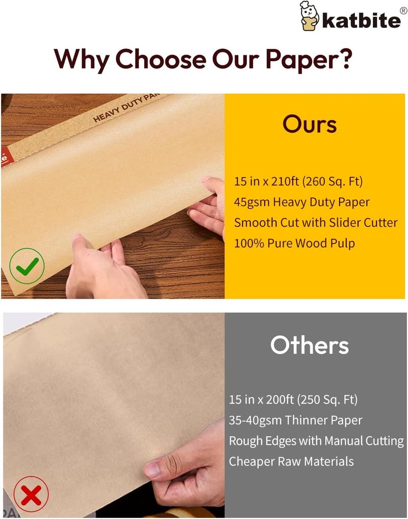 katbite Unbleached Parchment Paper for Baking, 15 Inch x 250 Yard, 260 Sq ft, Heavy Duty Baking Parchment Paper with Slide Cutter, Non-Stick Brown Parchment Paper Roll for Cooking, Air Fryer, - Image 5