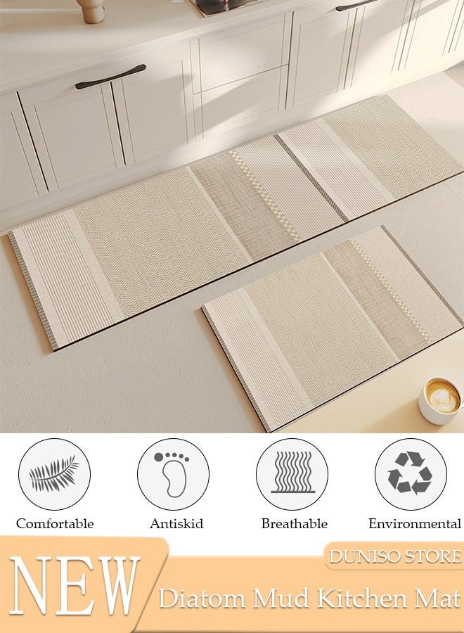 DUNISO مجموعة سجادات حمام من طين الدياتوم، سجادة حمام مطبخ فائقة النعومة والامتصاص، سجادات حمام غير قابلة للانزلاق وسريعة الجفاف، سجادة أرضية لحوض الاستحمام والأرضية والحمام والدش 40*60 سم/40*120 سم - Image 1