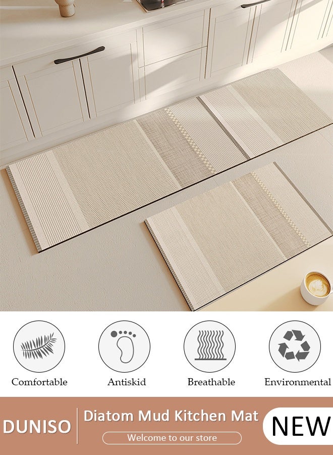 DUNISO مجموعة سجادات حمام من طين الدياتوم، سجادة حمام مطبخ فائقة النعومة والامتصاص، سجادات حمام غير قابلة للانزلاق وسريعة الجفاف، سجادة أرضية لحوض الاستحمام والأرضية والحمام والدش 40*60 سم/40*120 سم - Image 1