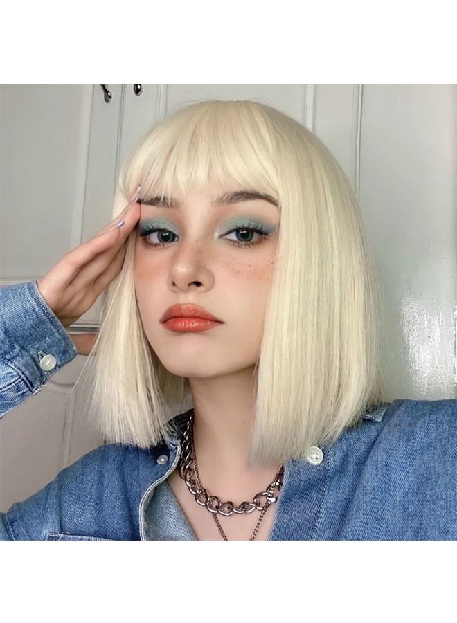 ZCM-HAPPY Fashion Short Hair Wig Pale Blonde  - Image 3