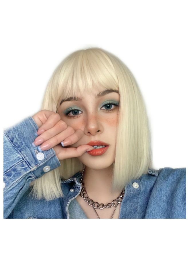 ZCM-HAPPY Fashion Short Hair Wig Pale Blonde  - Image 1