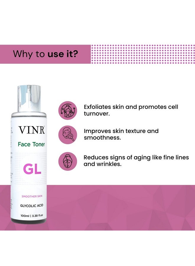 VINR تونر الوجه حمض الجليكوليك 7% من VINR | يقشر بلطف، يرطب ويوازن لون البشرة | ينعم الملمس، يحسن الوضوح، يكشف عن بشرة متألقة | للرجال والنساء | 100 مل - Image 2