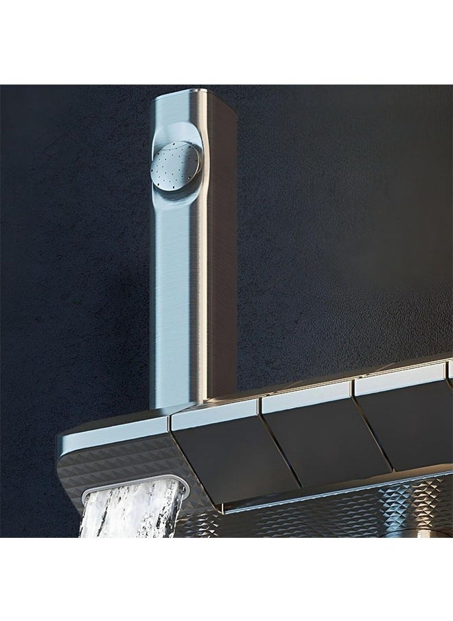 DAREU Thermostatic Shower System with 12-Inch Shower Head, 4-Function Piano Key Control, 3-Function Handheld Shower, Bidet Sprayer, and Bath Mixer – Wall-Mounted, Adjustable Shower Rod, Self-Cleaning Silicone Nozzles, 360° Rotation – Modern Black Finish, Brass Body  - Image 2