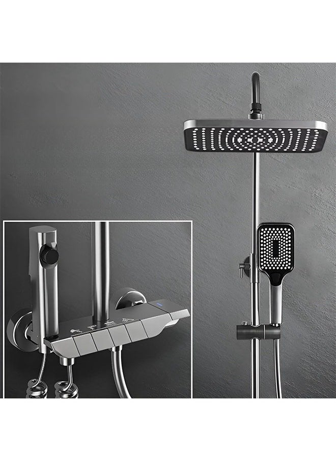 DAREU Thermostatic Shower System with 12-Inch Shower Head, 4-Function Piano Key Control, 3-Function Handheld Shower, Bidet Sprayer, and Bath Mixer – Wall-Mounted, Adjustable Shower Rod, Self-Cleaning Silicone Nozzles, 360° Rotation – Modern Black Finish, Brass Body  - Image 3
