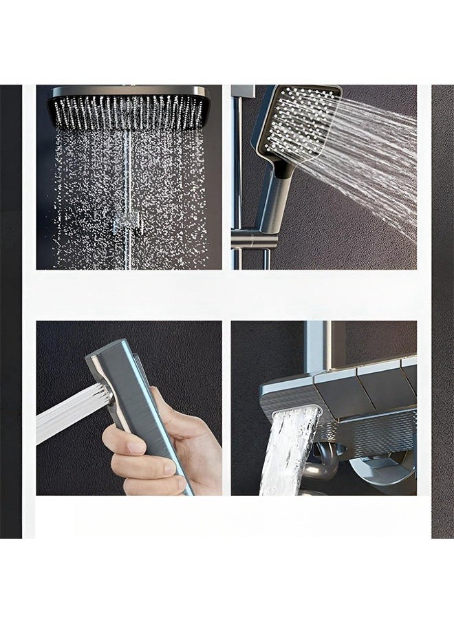 DAREU Thermostatic Shower System with 12-Inch Shower Head, 4-Function Piano Key Control, 3-Function Handheld Shower, Bidet Sprayer, and Bath Mixer – Wall-Mounted, Adjustable Shower Rod, Self-Cleaning Silicone Nozzles, 360° Rotation – Modern Black Finish, Brass Body  - Image 4