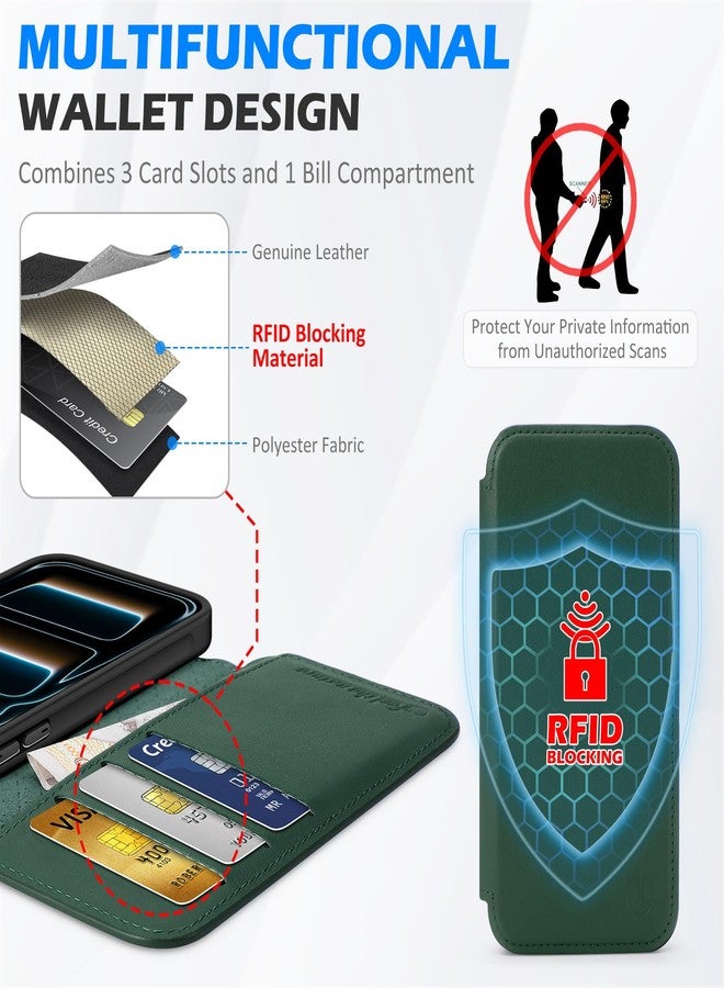 SHIELDON Slim Genuine Leather Wallet Case for iPhone 17 Pro 6.3-inch 5G 2025, Magnetic Wireless Charging, RFID Blocking, Card Holder, Full Protection, Shock-Absorbent, Flip Folio Cover - Evergreen - Image 5