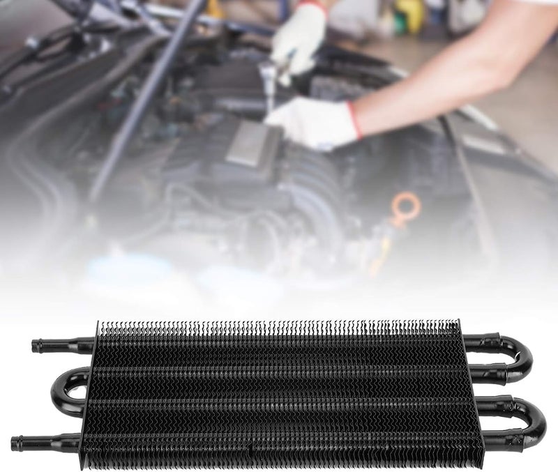 Hyuduo Anodized Aluminum Oil Cooler for Transmission & Power Steering Cooling 4-Row Black Radiator for Street Cars Compatible with Most Vehicles - Image 4