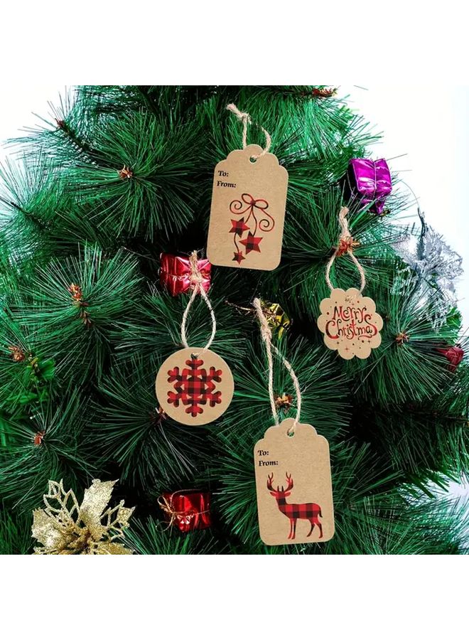Holiday Season Gift Tags With Plaid Snowflake Tree Elk Patterns Twine Rope - Image 2