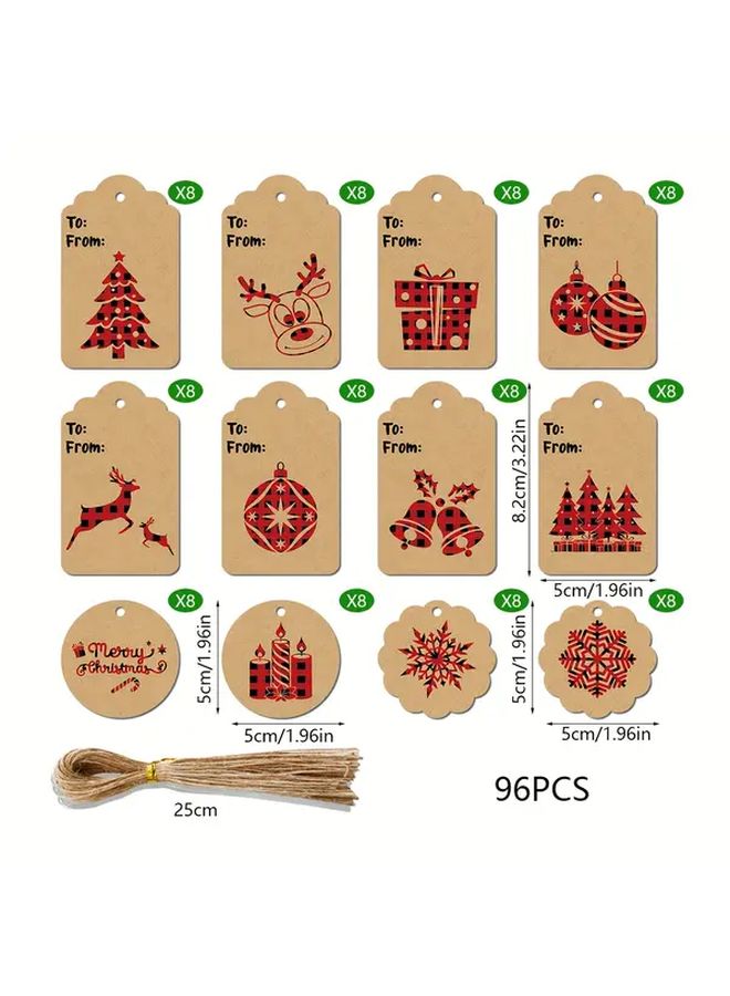 Holiday Season Gift Tags With Plaid Snowflake Tree Elk Patterns Twine Rope - Image 3