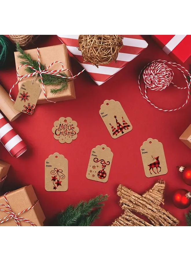 Holiday Season Gift Tags With Plaid Snowflake Tree Elk Patterns Twine Rope - Image 5